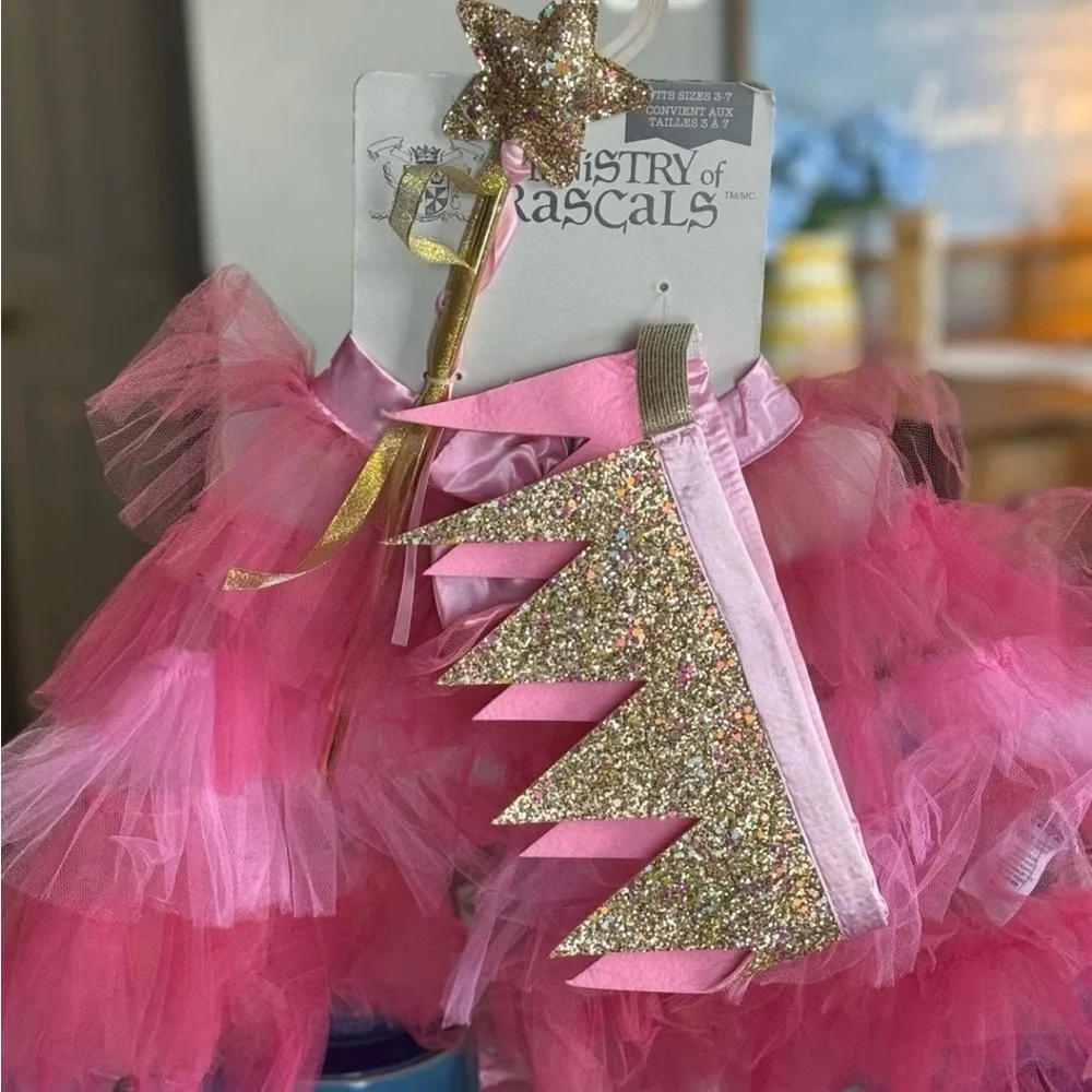 Girls Princess Costume Dress Up Set Pink Tutu Crown Wand Ministry of Rascals 3-7